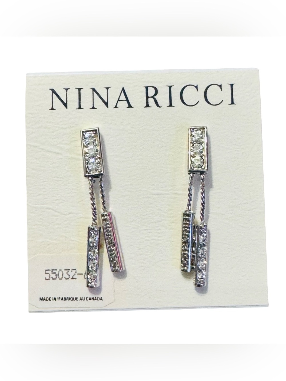 Nina Ricci Silver Crystal Drop Earrings